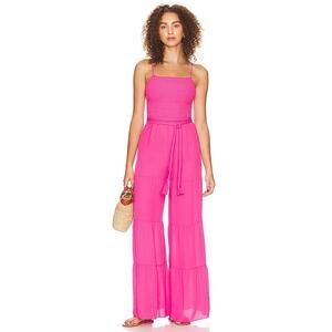 Alice + Olivia Liya Pink Crepe Smocked Wide Leg Jumpsuit 4 Easter Spring 2026